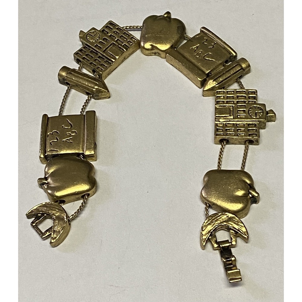 Teacher's Pet Gold Tone Cabled Slide Charm Bracelet 7 1/2" long